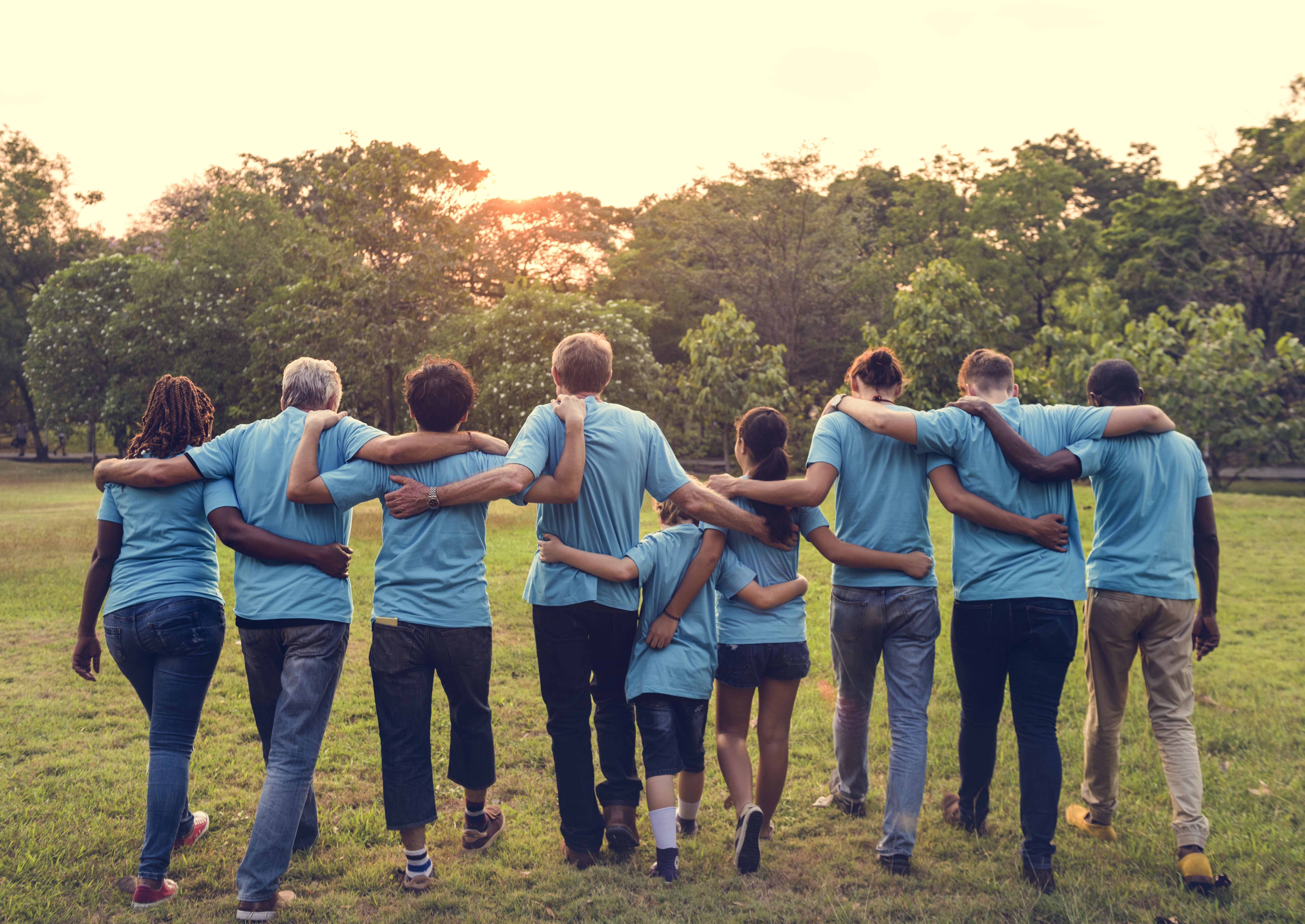 Volunteers walking together outside